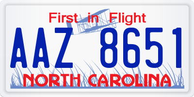 NC license plate AAZ8651