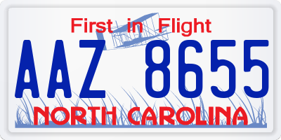 NC license plate AAZ8655