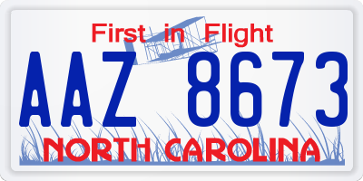 NC license plate AAZ8673