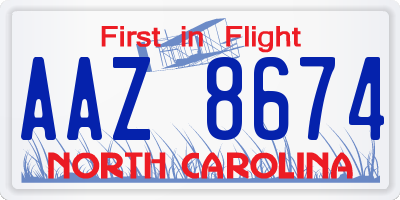 NC license plate AAZ8674