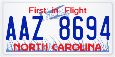 NC license plate AAZ8694