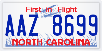 NC license plate AAZ8699