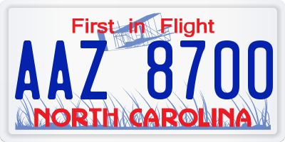 NC license plate AAZ8700