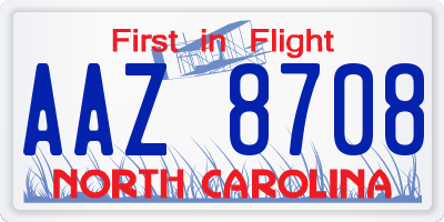 NC license plate AAZ8708