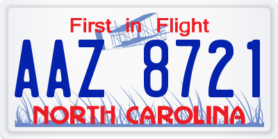 NC license plate AAZ8721