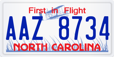 NC license plate AAZ8734