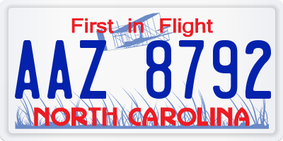NC license plate AAZ8792