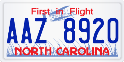 NC license plate AAZ8920