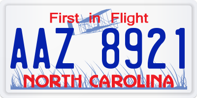 NC license plate AAZ8921