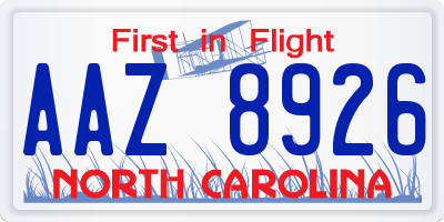 NC license plate AAZ8926