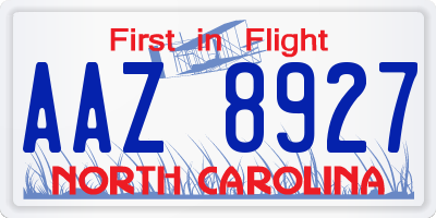 NC license plate AAZ8927