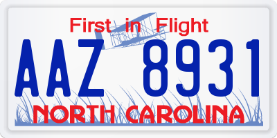 NC license plate AAZ8931