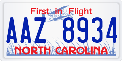 NC license plate AAZ8934