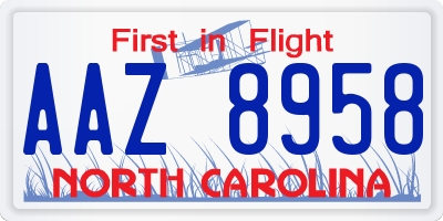 NC license plate AAZ8958
