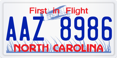 NC license plate AAZ8986