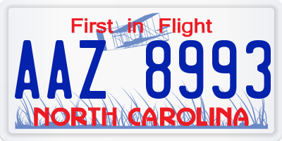 NC license plate AAZ8993