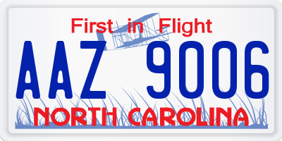 NC license plate AAZ9006