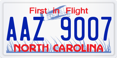 NC license plate AAZ9007