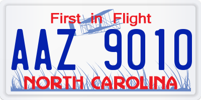 NC license plate AAZ9010