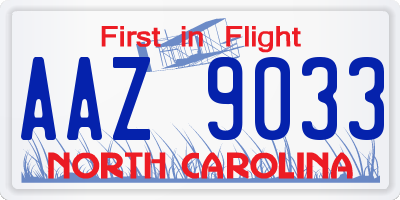 NC license plate AAZ9033