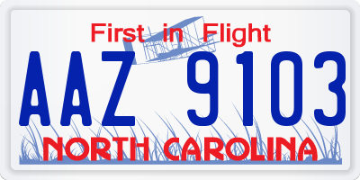 NC license plate AAZ9103