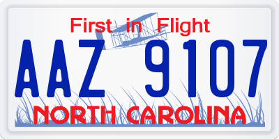 NC license plate AAZ9107