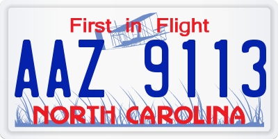 NC license plate AAZ9113