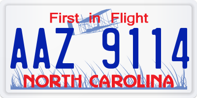 NC license plate AAZ9114