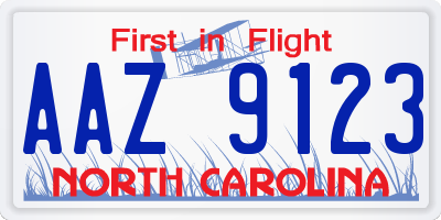 NC license plate AAZ9123
