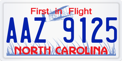NC license plate AAZ9125
