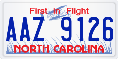 NC license plate AAZ9126