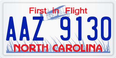 NC license plate AAZ9130