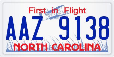 NC license plate AAZ9138