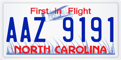 NC license plate AAZ9191