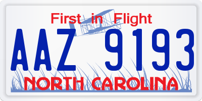 NC license plate AAZ9193