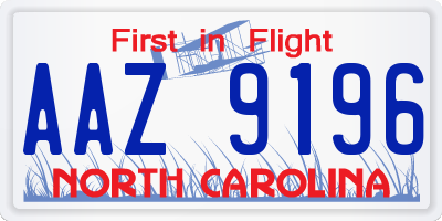 NC license plate AAZ9196