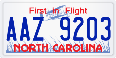 NC license plate AAZ9203