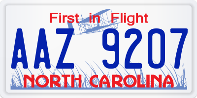 NC license plate AAZ9207