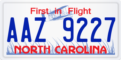 NC license plate AAZ9227
