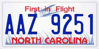 NC license plate AAZ9251