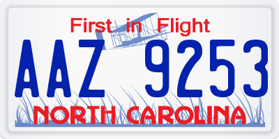 NC license plate AAZ9253