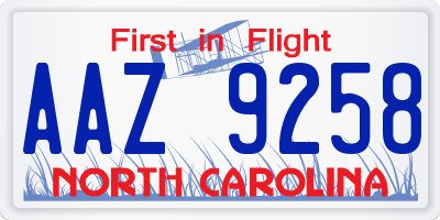 NC license plate AAZ9258