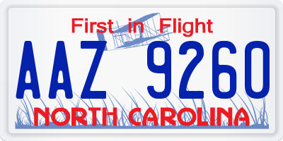 NC license plate AAZ9260