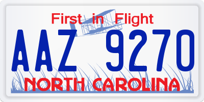 NC license plate AAZ9270