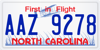 NC license plate AAZ9278