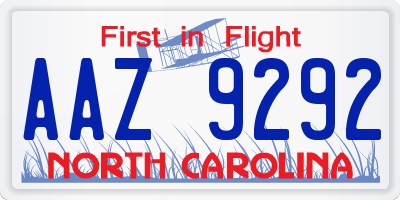 NC license plate AAZ9292