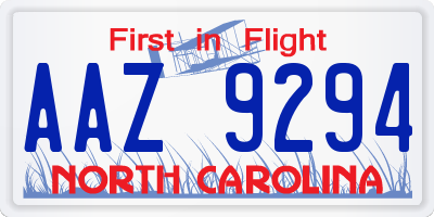 NC license plate AAZ9294