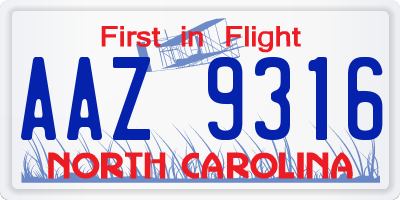 NC license plate AAZ9316