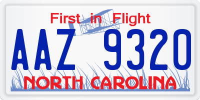 NC license plate AAZ9320