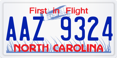 NC license plate AAZ9324